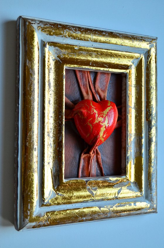 Lovers Heart 26 - Original Framed Leather Sculpture Painting Perfect for Gift