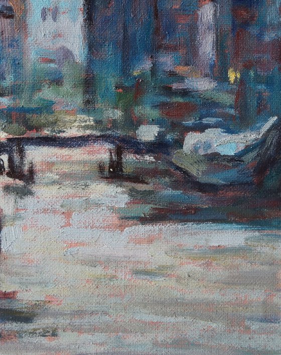 Original Oil Painting Wall Art Signed unframed Hand Made Jixiang Dong Canvas 25cm × 20cm Cityscape Evening in Amsterdam House Small Impressionism Impasto