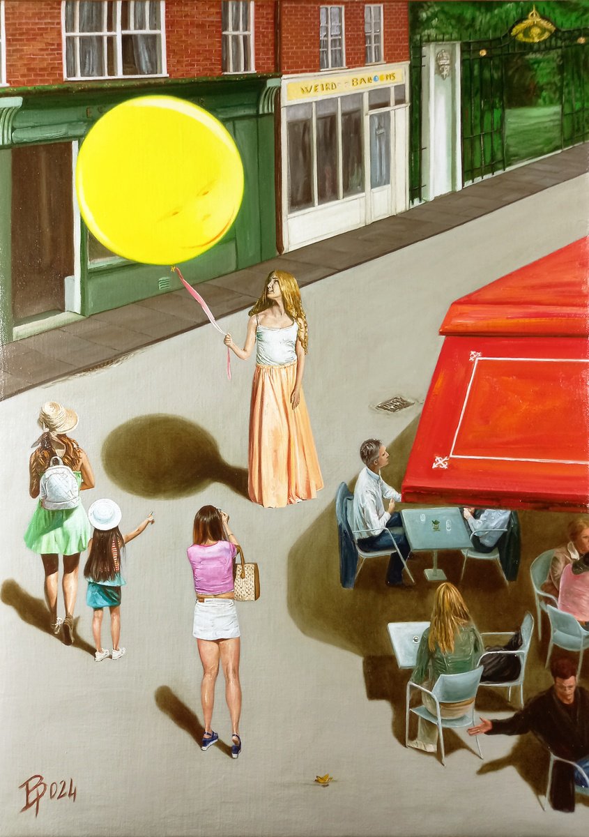 Photorealistic Portrait Oil Painting By Paolo Borile, 20 X 28", Notorieti? Involontaria (Weird Balloons), Original Artwork