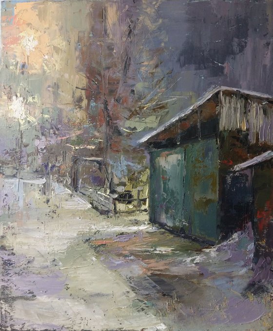 Winter night(50x60cm, oil painting, ready to hang)