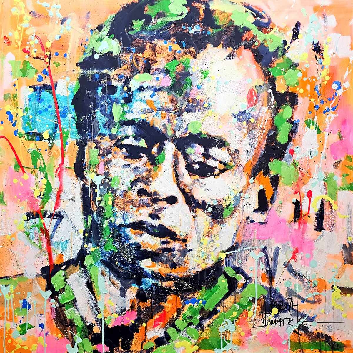 Impressionistic Portrait Acrylic Painting By Marta Zawadzka, 39 X 39", Miles Davis, Original Artwork
