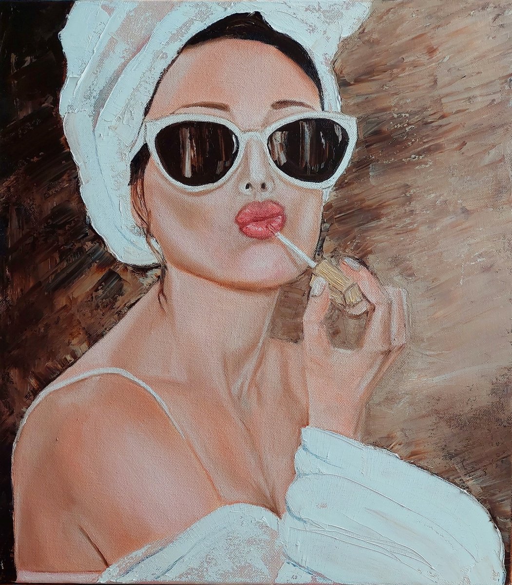 Expressive Portrait Oil Painting By Ira Whittaker, 16 X 18, Scarlet Touch, Original Artwork