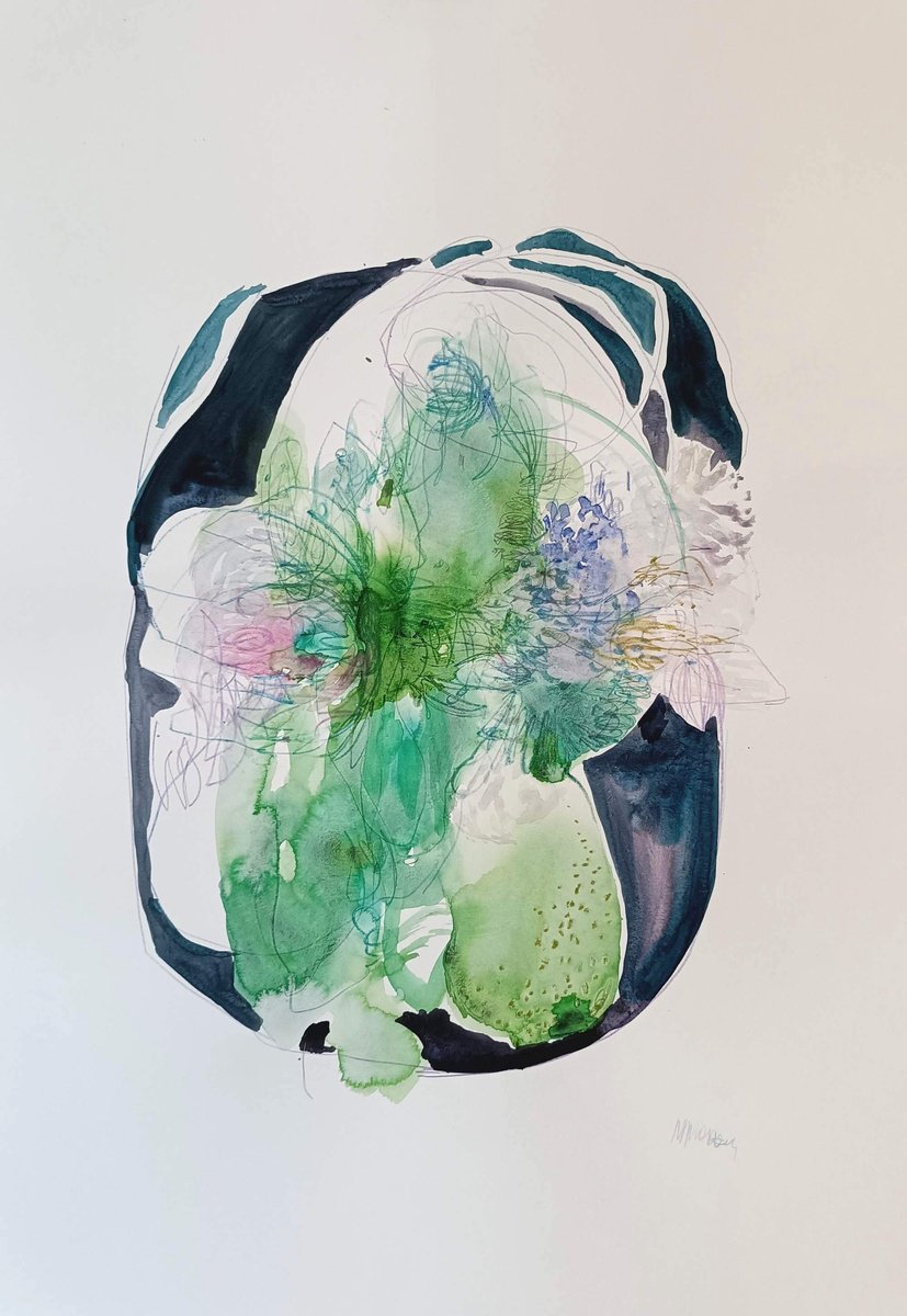 Surrealistic Botanical Watercolour By Magdalena Morey, 17 X 23", Blossom Keepers 1, Original Artwork