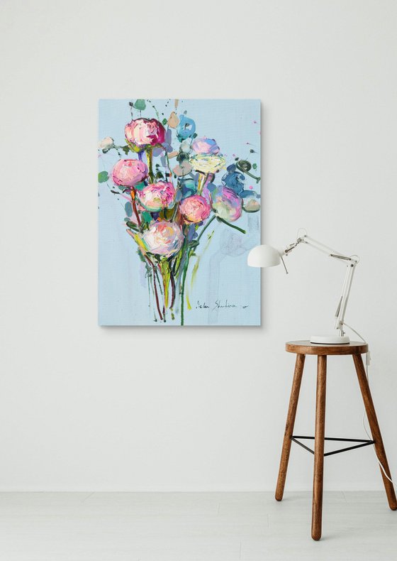 Dreaming peonies on blue