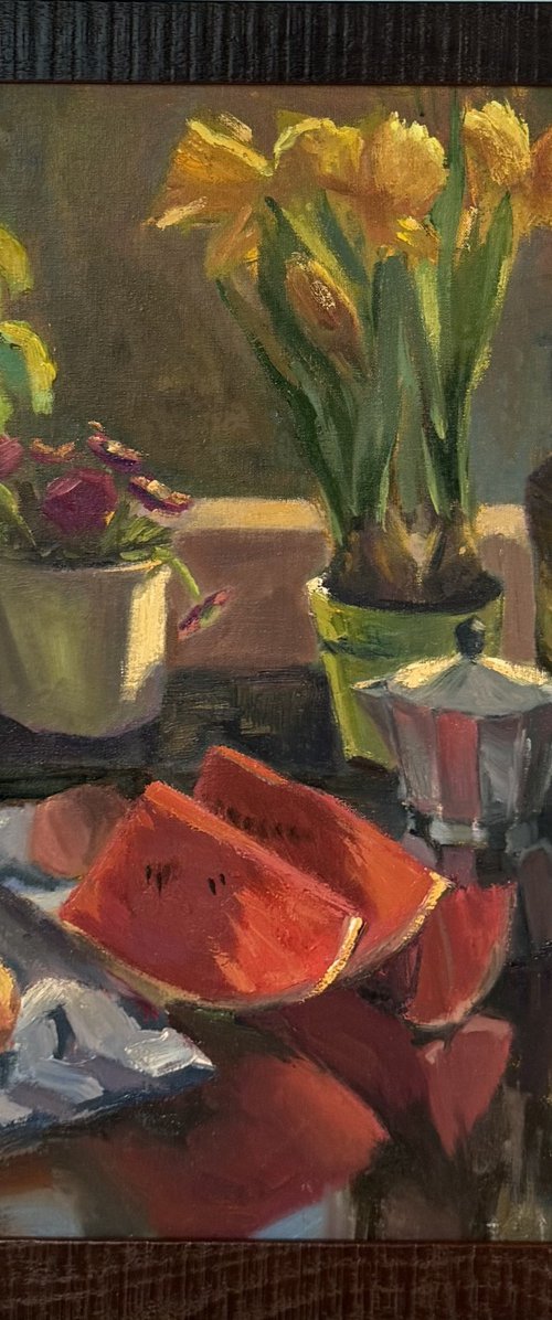 Breakfast time - Kitchen painting by Nithya Swaminathan