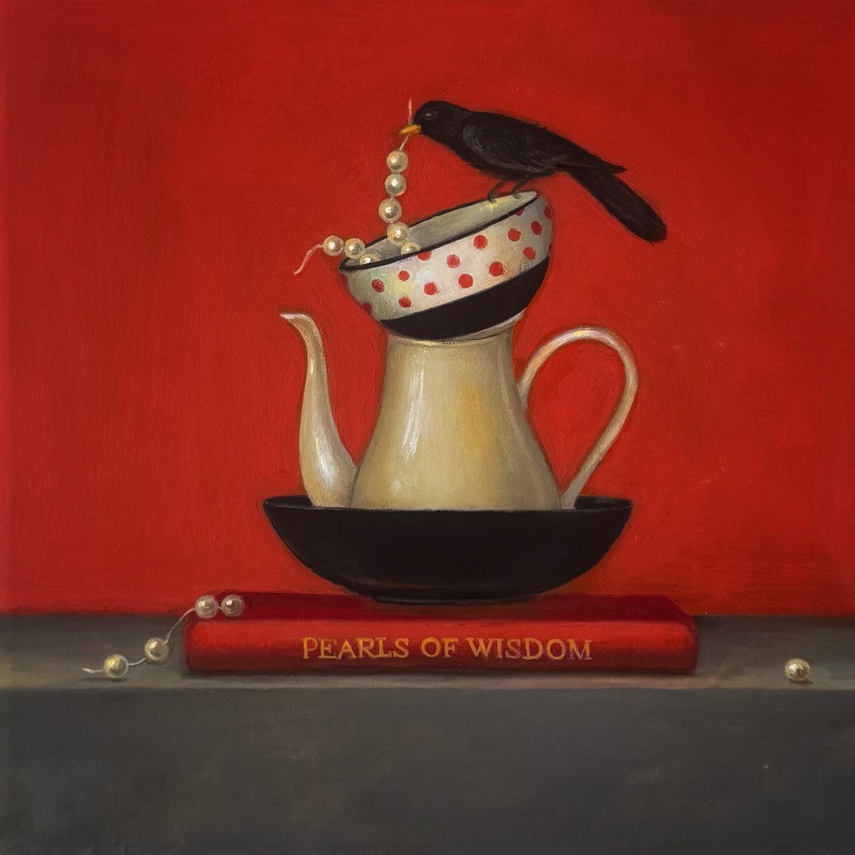 Photorealistic Still Life Oil Painting By Priyanka Singh, 12 X 12", Pearls Of Wisdom, Original Artwork