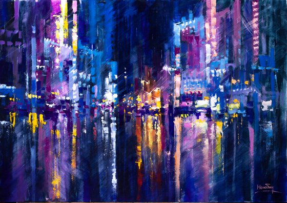 ABSTRACT CITYSCAPE. " Reflection of the night city"