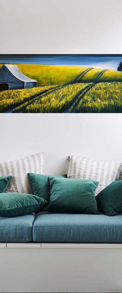 The Barn with yellows - Fields and Colors Series by Danijela Dan