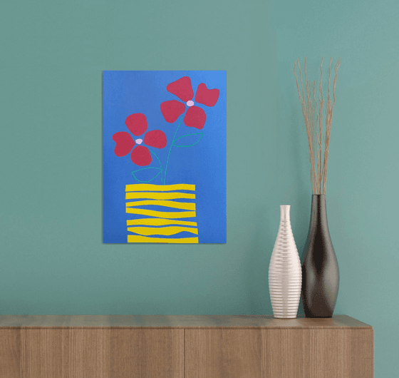 Red Flowers in Yellow Vase