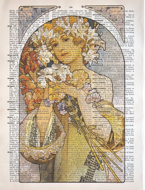 La Fleur - Collage Art Print on Large Real English Dictionary Vintage Book Page