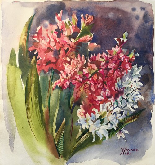 Hyacinths. Spring flowers painting. by Natalia Veyner
