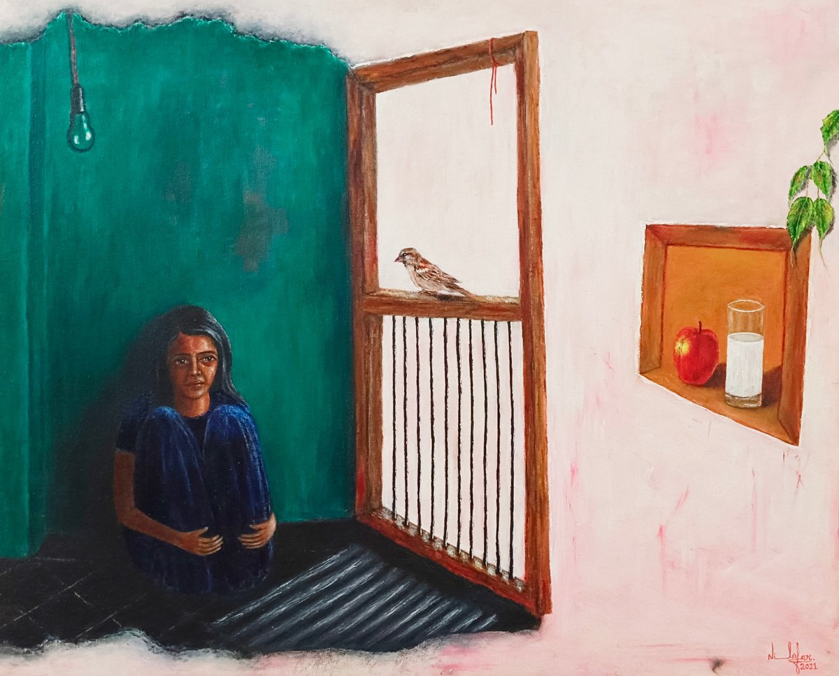 Girl, Apple and Glass of Milk by Nilofar Ansari