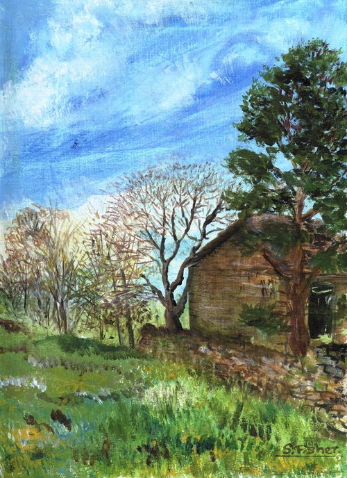 storage barn and dry stone wall spring by Sandra Fisher