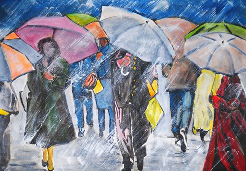 People with umbrellas / 49.7 x 35 cm by Alexandra Djokic