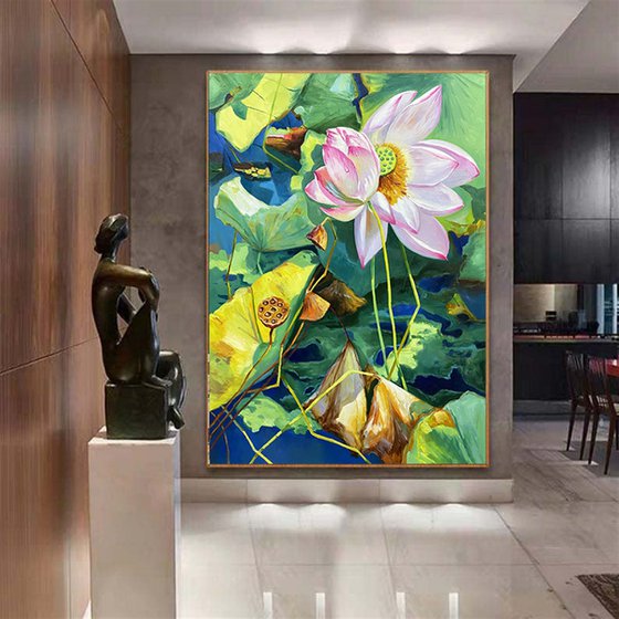 Still life oil painting:Lotus t182
