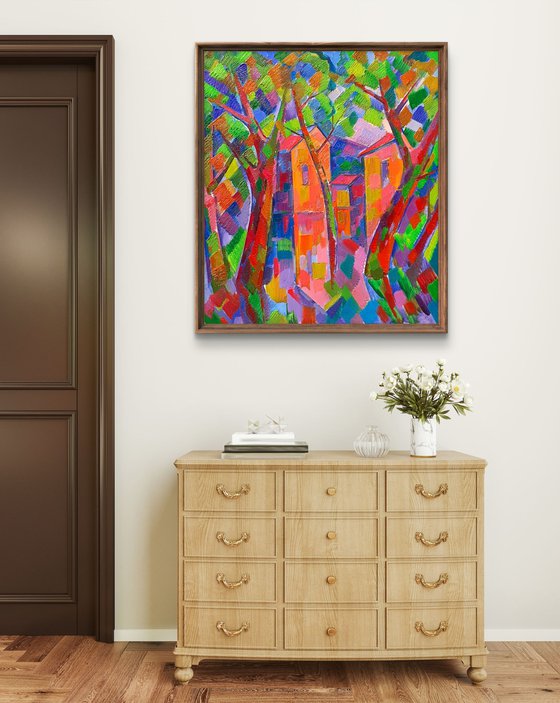 Houses through the trees