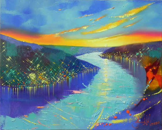 "River movement" Original painting Oil on canvas Abstract Landscape (2021)