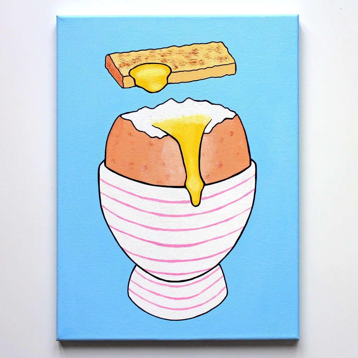 Urban And Pop Still Life Acrylic Painting By Ian Viggars, 12 X 16, Boiled Egg And Soldiers, Original Artwork