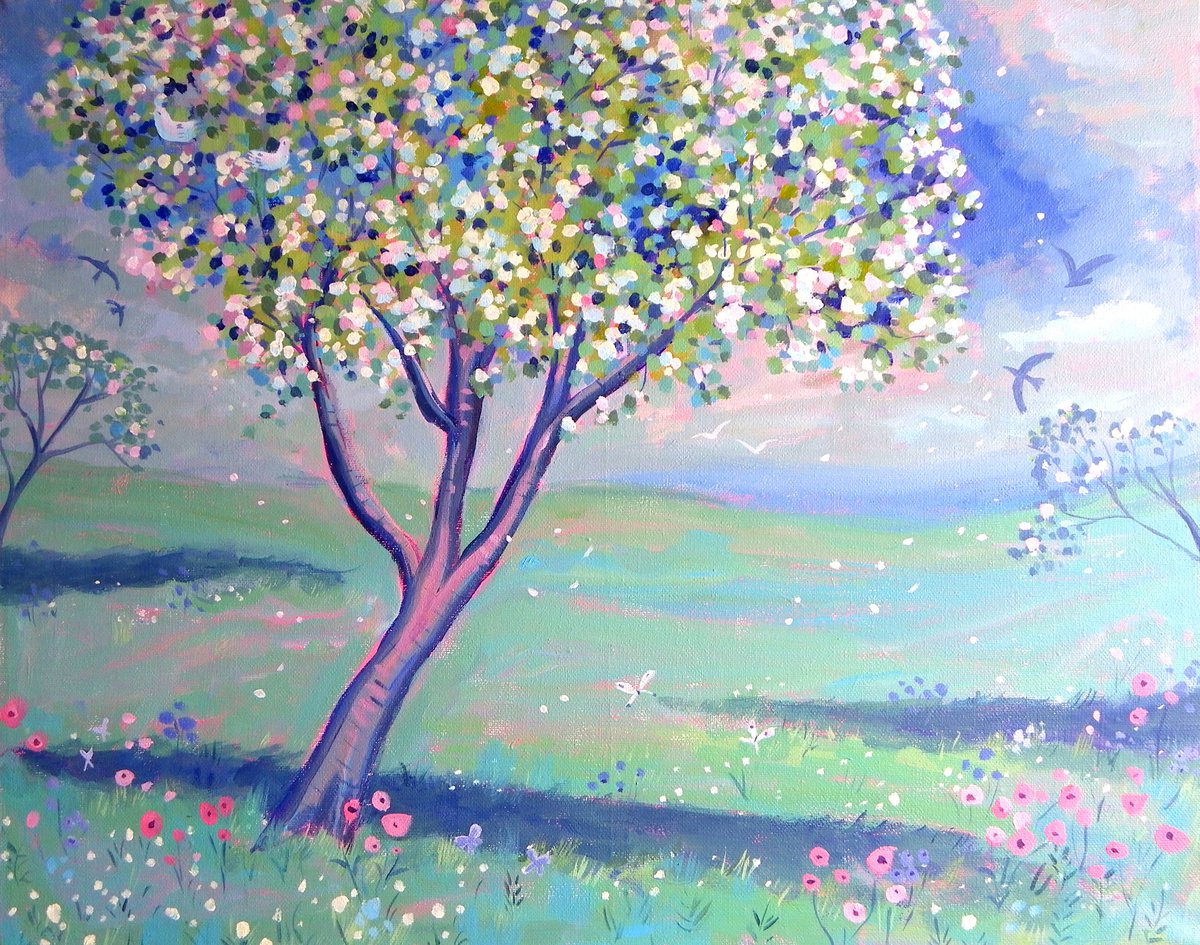 Blossom Tree- spring painting- home decor- canvas art by Mary Stubberfield