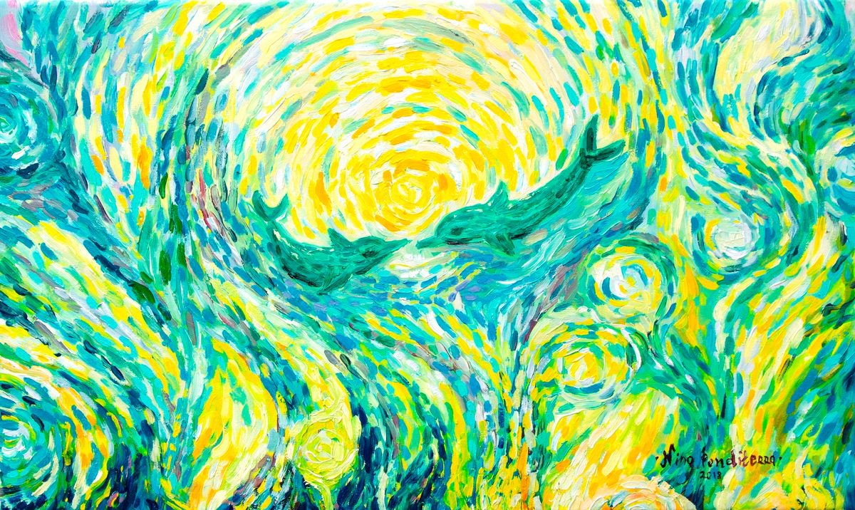Dolphins By Nino Ponditerra, 20 X 12, Artwork For Sale On Artfinder