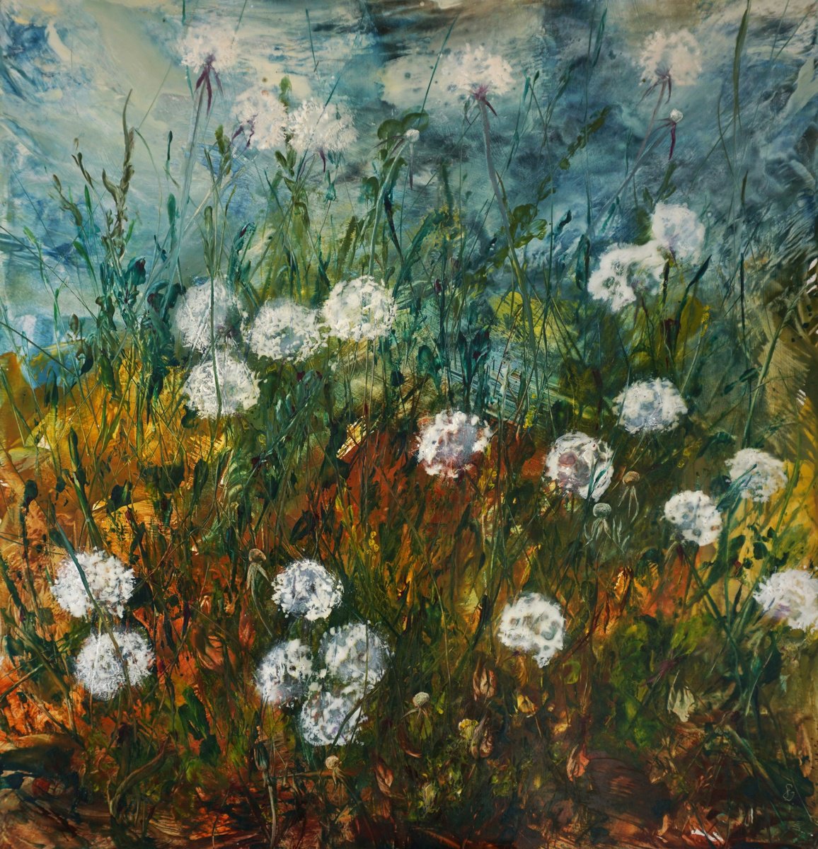 Expressive Botanical Painting By Dora Stork, 28 X 28, Airborne, Original Artwork