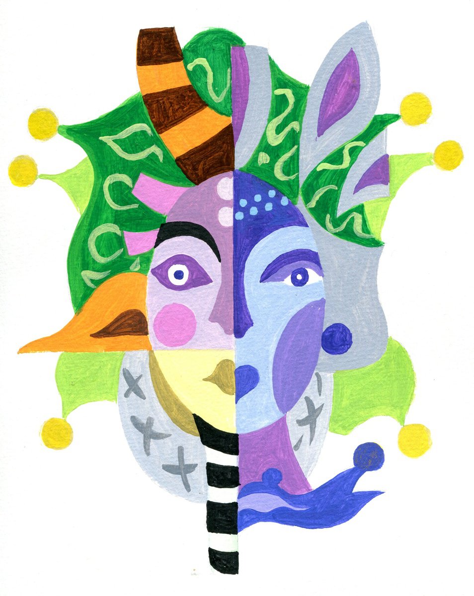 Urban And Pop Portrait Acrylic Painting By Andre Baldet, 10 X 13, Masked-Venice_03, Original Artwork