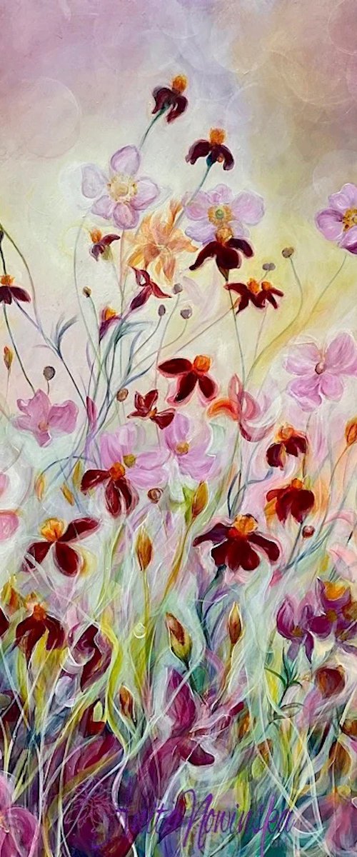 Happiness- Flower Meadow Painting by Anita Nowinska