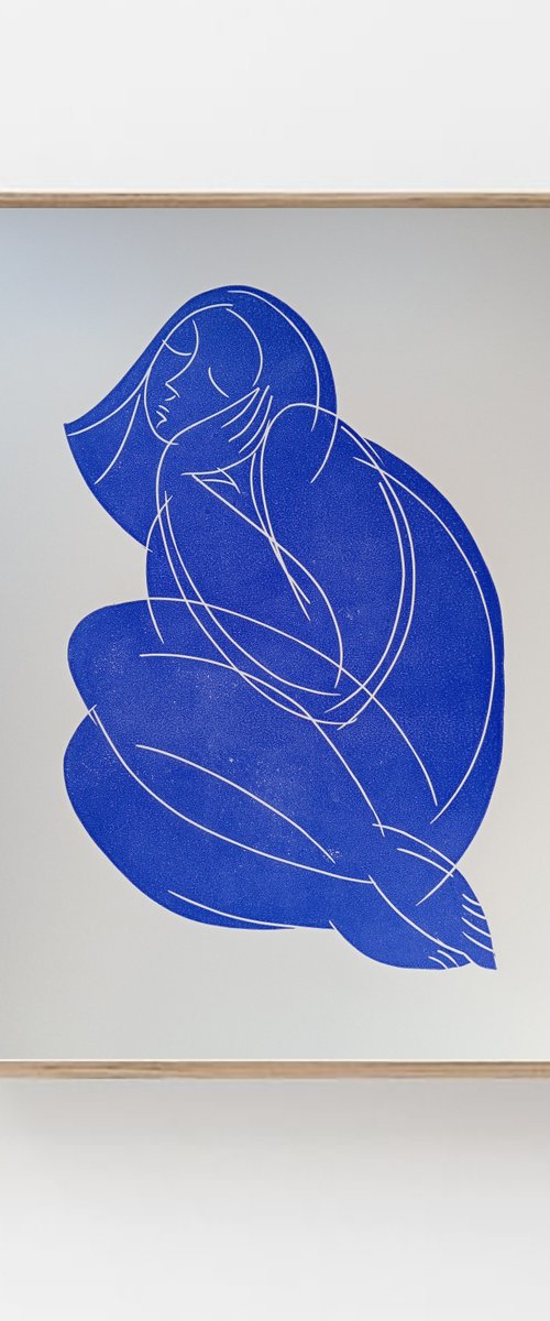 Linoprint "Blue nude-2" 50x70cm by Lidiya Baranik