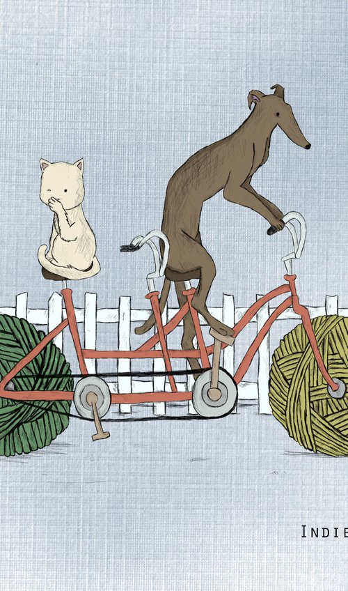Cat Bike With Dog by Indie Flynn-Mylchreest of MeriLine Art