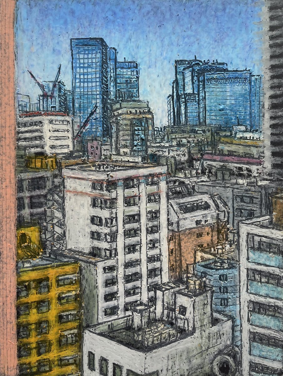 Expressive Cityscapes Pastel Drawing By David Lloyd, 6 X 8, Tokyo, Original Artwork