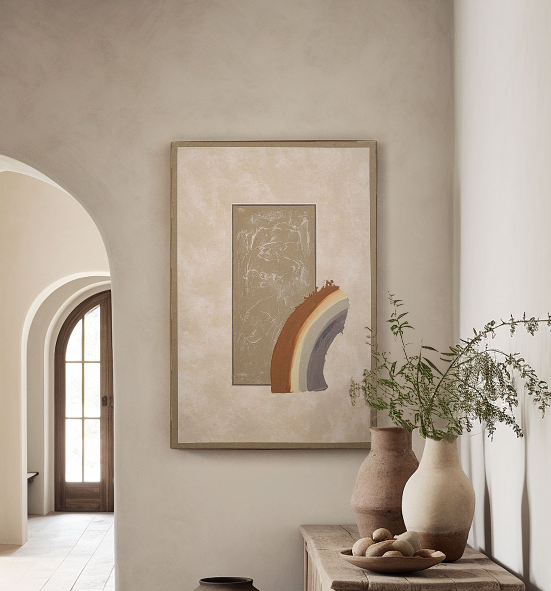 Geometric Abstract Acrylic Painting By Cristina Simeoni, 28 X 40, Rainbow Of Sands, Original Artwork