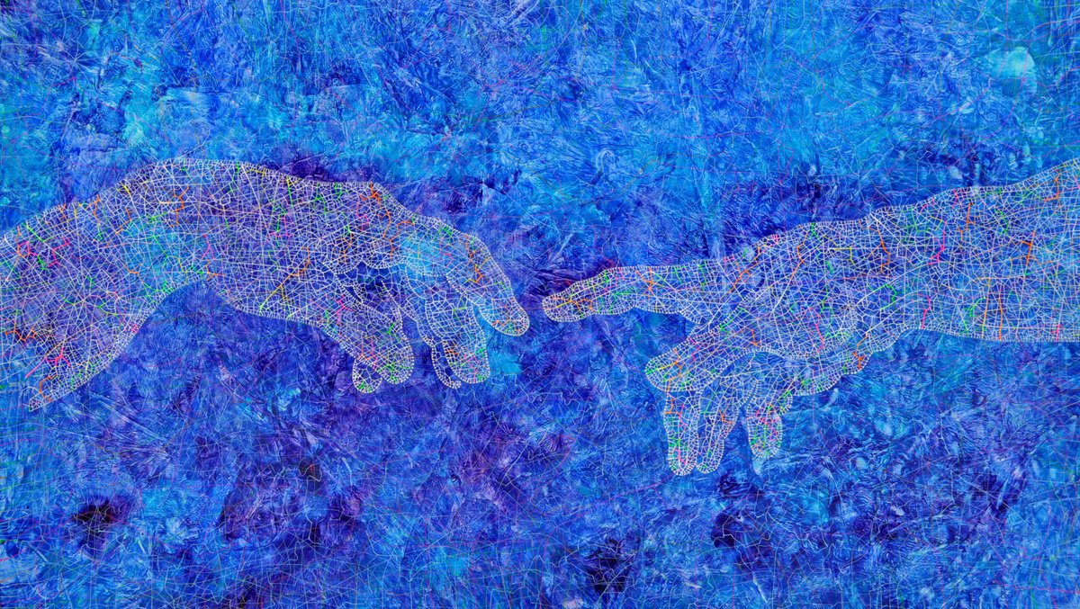 Expressive Portrait Acrylic Painting By Tingqun Zhang, 63 X 36", Future Hands, Original Artwork