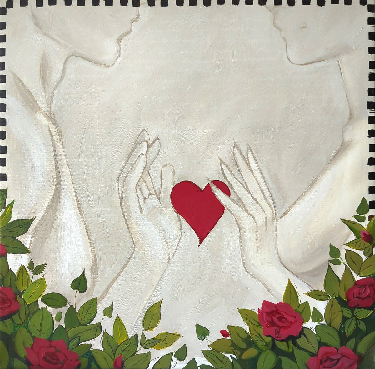 Impressionistic Portrait Acrylic Painting By Olha Vlasova, 24 X 24", Blooming Love, Original Artwork