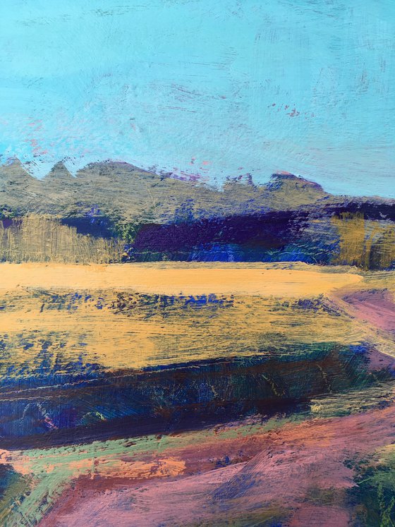 Curve.  Colourful landscape original painting.