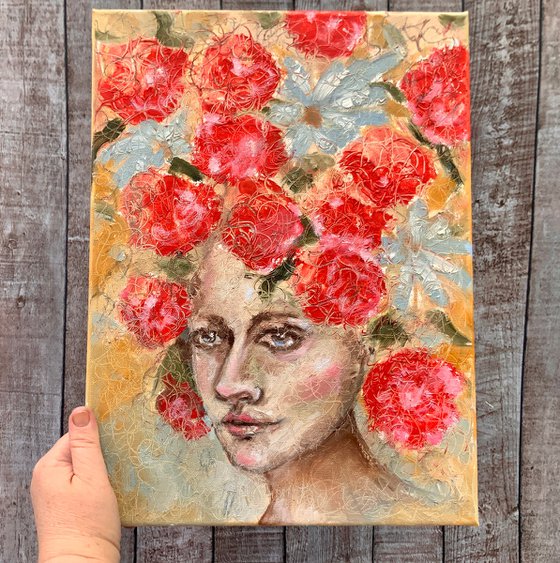 Woman with Red Flowers