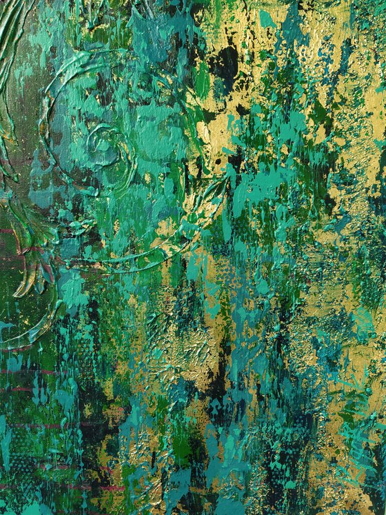 Extra Large Abstract Wall Art abstract painting Oil Painting on Canvas Colorful Oversize green turquoise gold Artwork Modern Contemporary