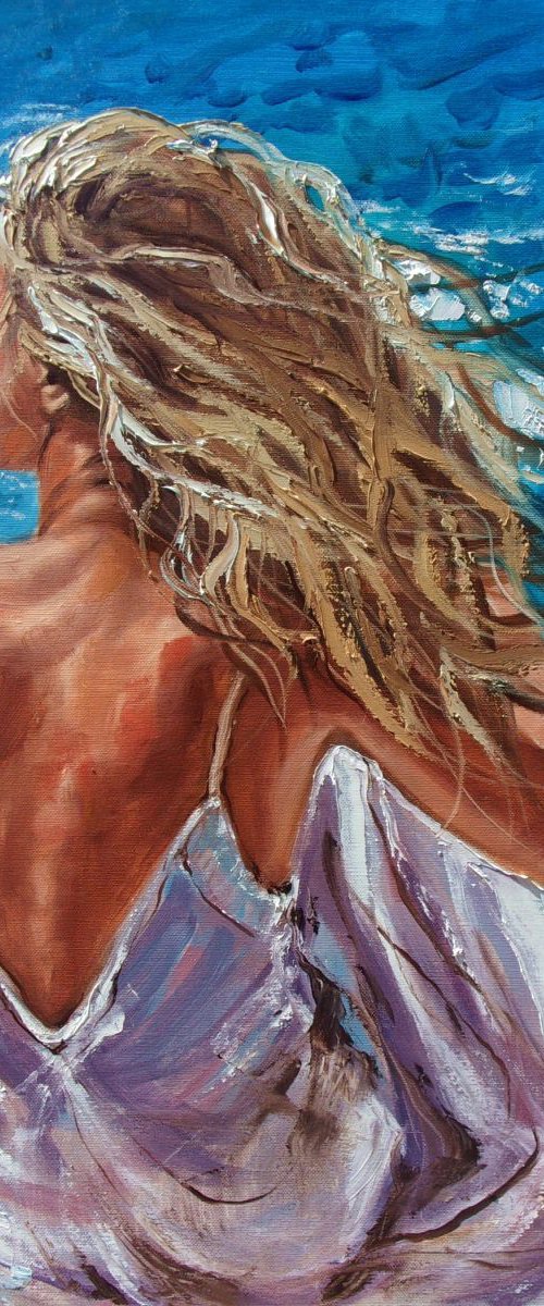 " SUMMER BLUE ... " SEA original painting palette knife GIFT MODERN URBAN ART OFFICE ART DECOR HOME DECOR GIFT IDEA by Monika Luniak