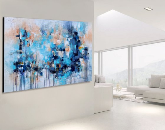 Mysterious Blue - XL LARGE,  TEXTURED ABSTRACT ART – EXPRESSIONS OF ENERGY AND LIGHT. READY TO HANG!