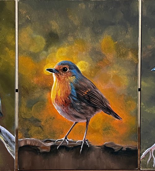 Oil Bird Triptych - Custom Commission by Angelo Di Carlo