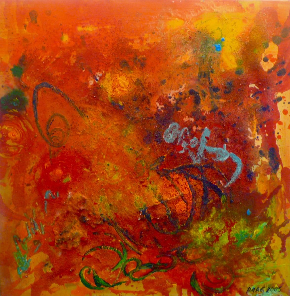 Expressive Abstract Painting By Christel Haag, 24 X 24, Cosmic Flight (Kosmoflug), Original Artwork