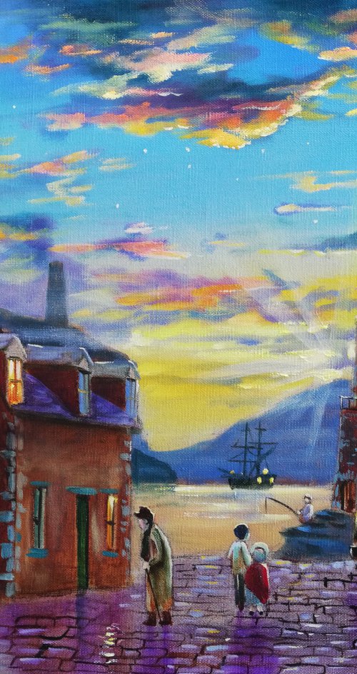 Crofter's Inn harbour painting by Gordon Bruce