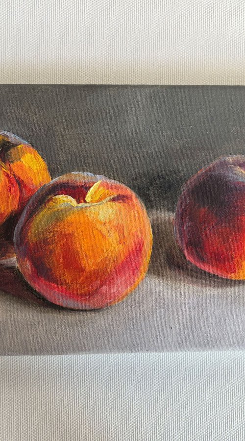 Peaches still life by Leyla Demir
