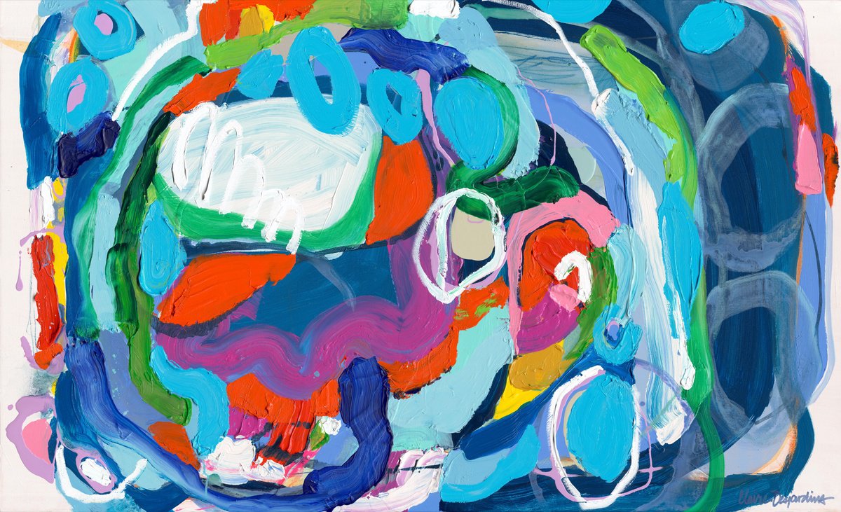 Abstract Acrylic Painting By Claire Desjardins, 60 X 36, Roundabout Love, Original Artwork