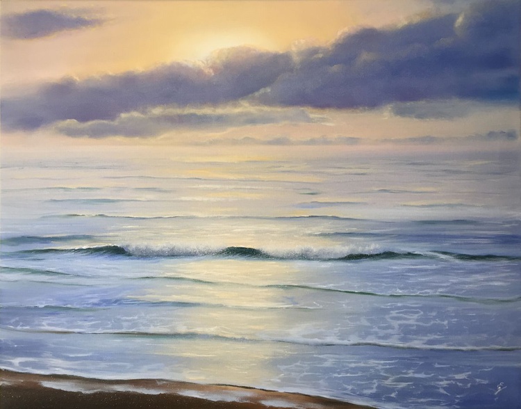 Warm Glow Large Sunset Over The Ocean Painting Artfinder
