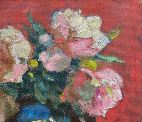 Peonies on Red