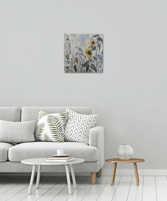 Sunflowers on a Gray Background