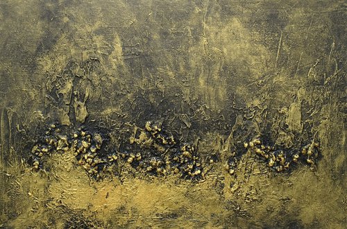 Large Abstract Textured Painting Black and Gold. Modern Art with Heavy Texture. Abstract Landscape Contemporary Artwork for Livingroom or Bedroom by Sveta Osborne
