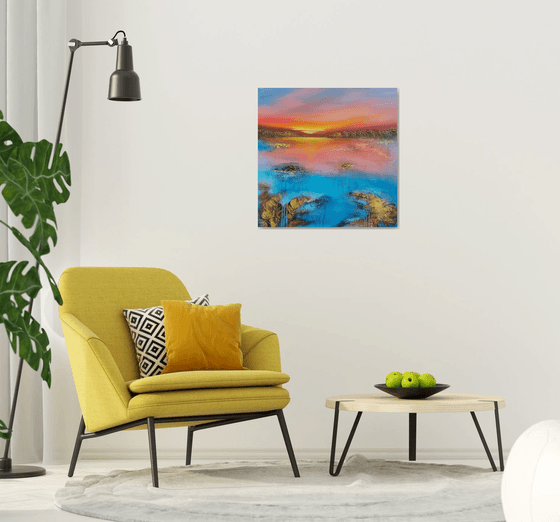 A beautiful large modern abstract figurative seascape painting "Evening mood"