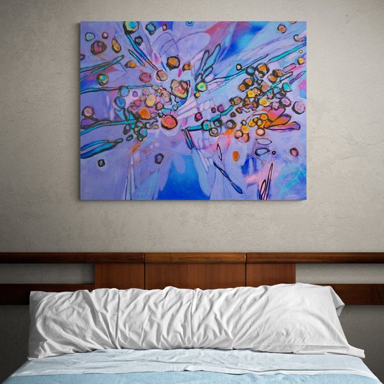 17.03.22- a large scale 80x100 cm blue pink orange abstract painting