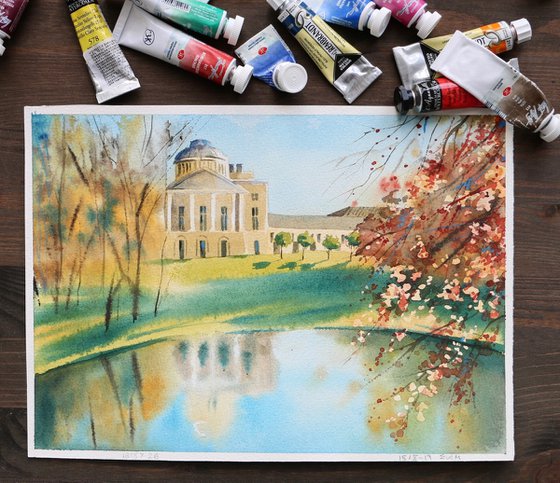 Pavlovsky Park. Original watercolor artwork.